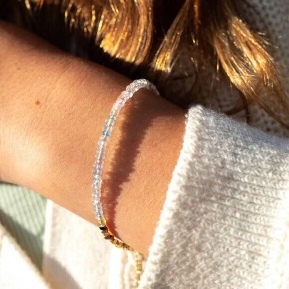 Genuine Aquamarine Bracelet March Birthstone Bracelet Waterproof Gold BEAUTIFUL